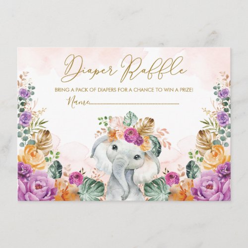 Boho Tropical Autumn Elephant Baby Diaper Raffle Enclosure Card