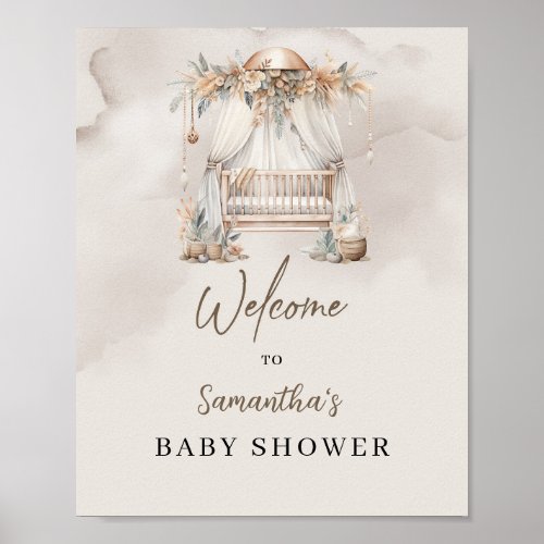 Boho tropical baby crib pampas Baby Shower welcome Poster