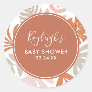 Boho Tropical Baby Shower Name Classic Round Stick Classic Round Sticker