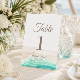 Boho Tropical Beach and Palm Trees Table Number Pedestal Sign
