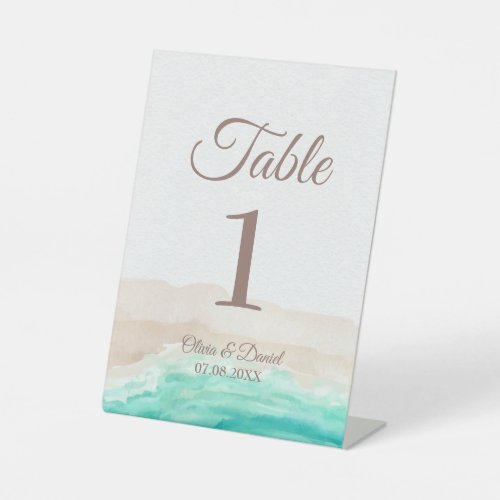 Boho Tropical Beach and Palm Trees Table Number Pedestal Sign