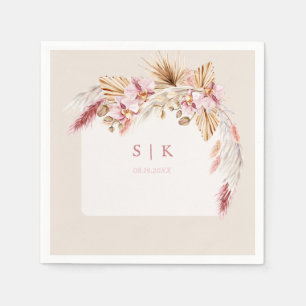 Boho Tropical Beach Floral Monogram Wedding Napkins