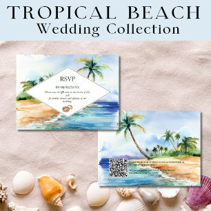 Boho Tropical Beach QR Code RSVP Wedding Note Card