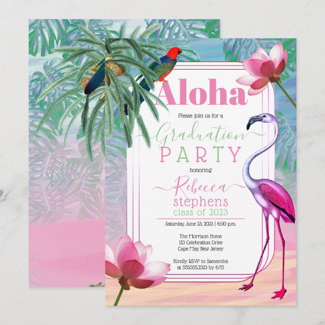 Boho Tropical Beach Watercolor Graduation Party Invitation (Front/Back)