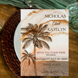 Boho Tropical Beach Wedding Invitations PRINTED