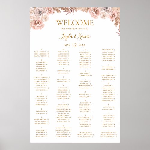 Boho Tropical Botanical  Alphabetical Seating  Poster