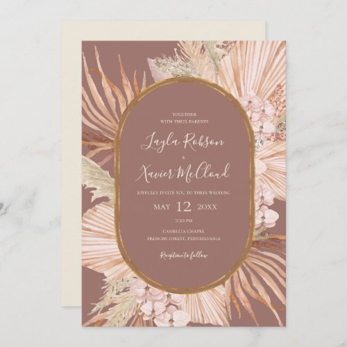 Boho Tropical Botanical Dusty Rose Casual Wedding Invitation