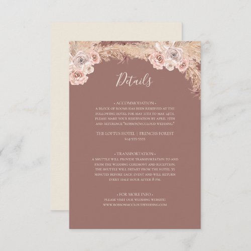 Boho Tropical Botanical  Dusty Rose Details Enclosure Card