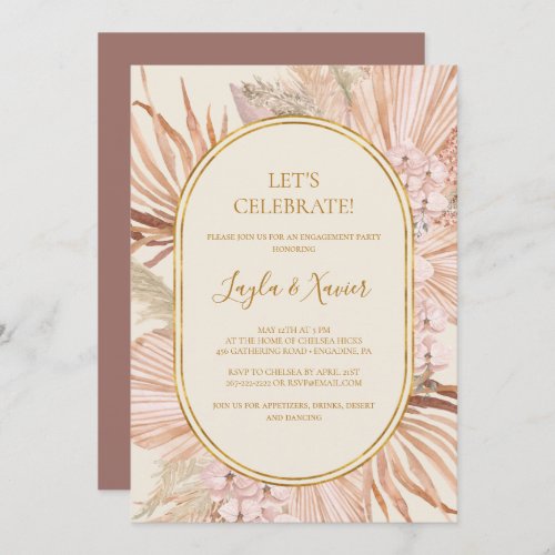 Boho Tropical Botanical Dusty Rose Lets Celebrate Invitation