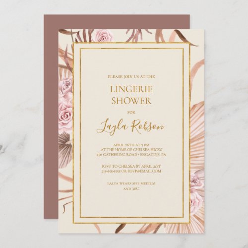 Boho Tropical Botanical Dusty Rose Lingerie Shower Invitation