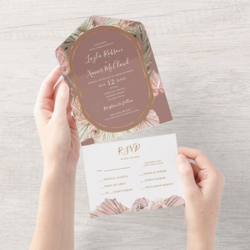 Boho Tropical Botanical  Dusty Rose Seal And Send All In One Invitation