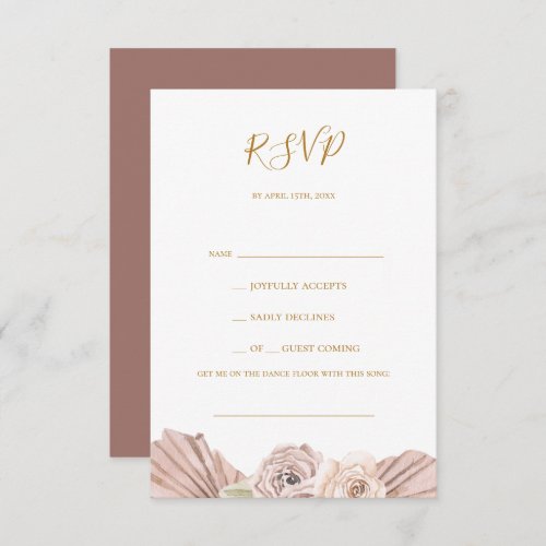 Boho Tropical Botanical  Dusty Rose Song Request RSVP Card