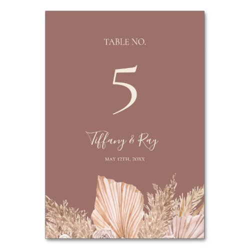 Boho Tropical Botanical  Dusty Rose Table Number 