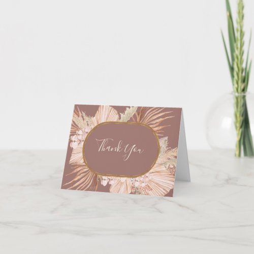 Boho Tropical Botanical  Dusty Rose  Thank You Card