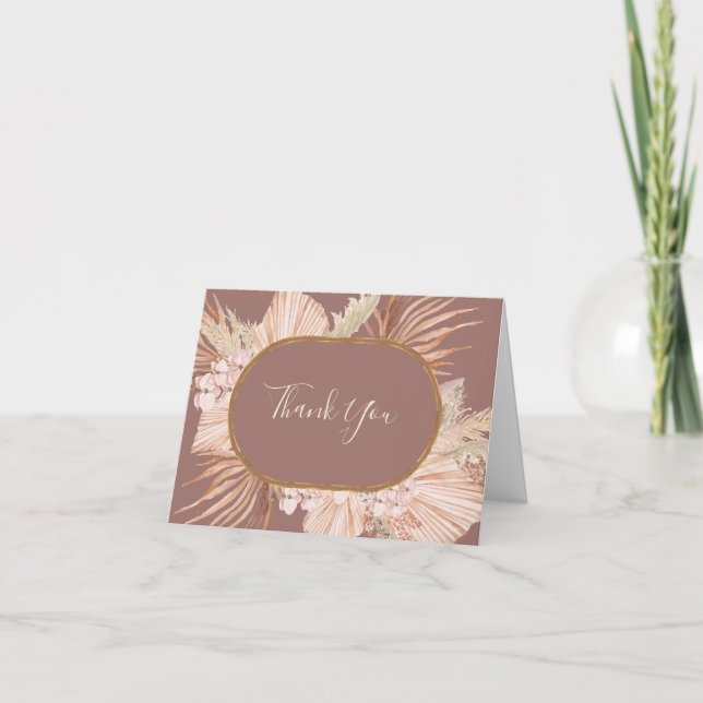 Boho Tropical Botanical | Dusty Rose  Thank You Card (Front)