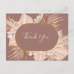 Boho Tropical Botanical Dusty Rose Thank You Postcard