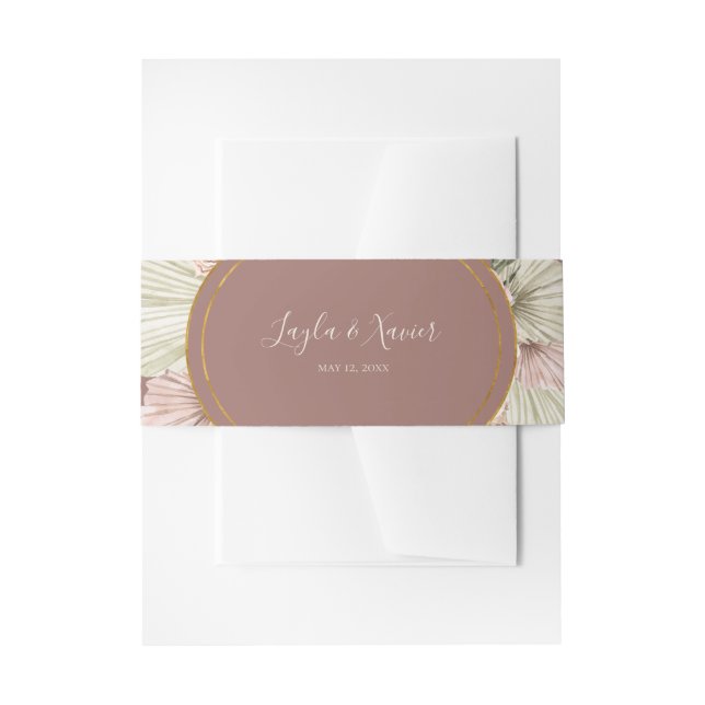 Boho Tropical Botanical | Dusty Rose Wedding Invitation Belly Band (Front Example)