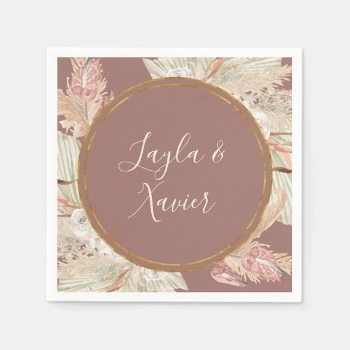 Boho Tropical Botanical Dusty Rose Wedding Napkins