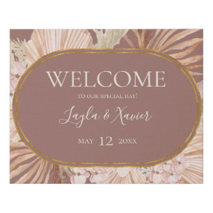 Boho Tropical Botanical Dusty Rose Welcome Faux Canvas Print