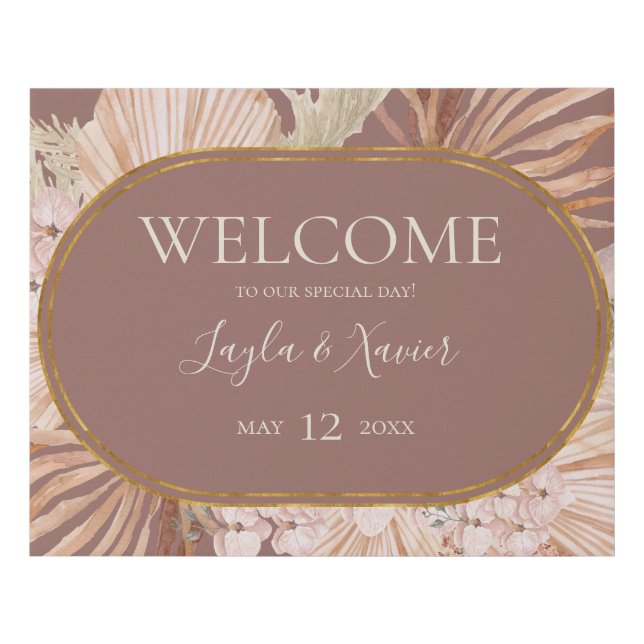 Boho Tropical Botanical | Dusty Rose Welcome Faux Canvas Print (Front)