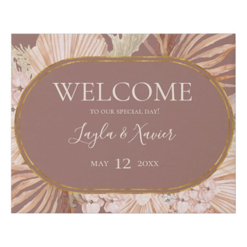 Boho Tropical Botanical  Dusty Rose Welcome Faux Canvas Print