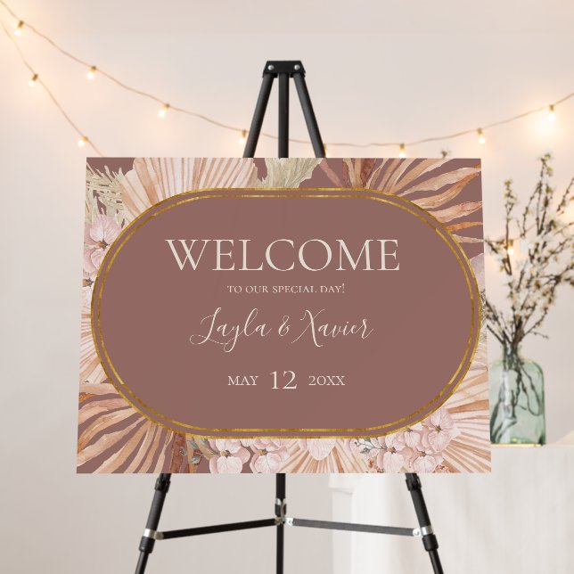 Boho Tropical Botanical | Dusty Rose Welcome Foam Board (In Situ (Stand))