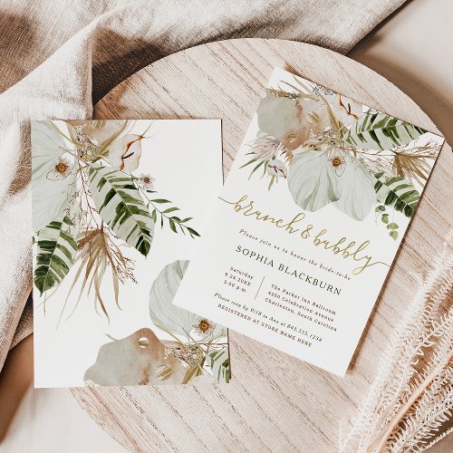 Boho Tropical Botanical Floral  Brunch and Bubbly Invitation