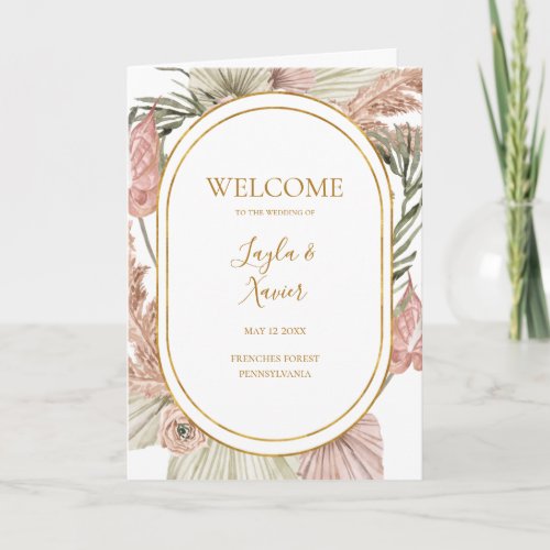 Boho Tropical Botanical  Folded Wedding Program