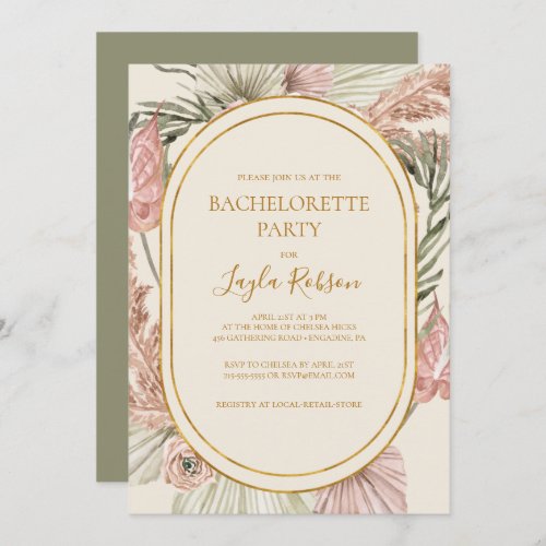 Boho Tropical Botanical  Green Bachelorette Party Invitation