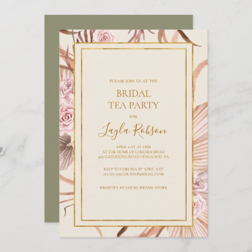 Boho Tropical Botanical  Green Bridal Tea Party Invitation