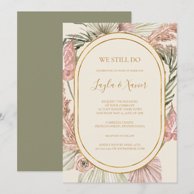 Boho Tropical Botanical Green We Still Do Renewal Invitation (Front/Back)