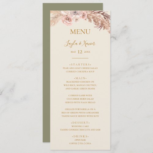 Boho Tropical Botanical  Green Wedding Dinner Menu