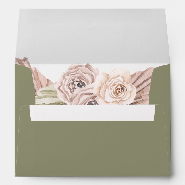 Boho Tropical Botanical | Green Wedding Invitation Envelope (Back (Bottom))