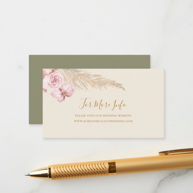 Boho Tropical Botanical | Green Wedding Website Enclosure Card (Front/Back In Situ)