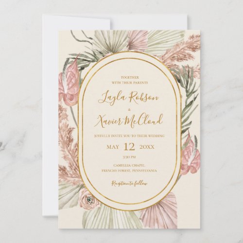 Boho Tropical Botanical  Ivory All In One Wedding Invitation