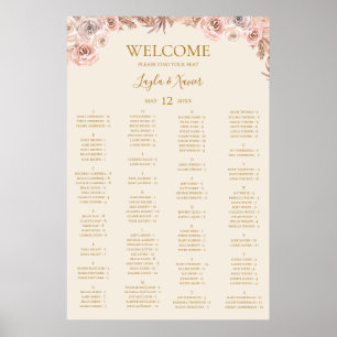 Boho Tropical Botanical Ivory Alphabetical Seating Poster