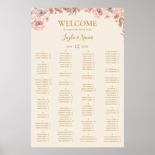 Boho Tropical Botanical Ivory Alphabetical Seating Poster