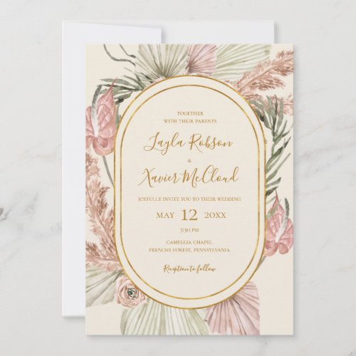 Boho Tropical Botanical Ivory and Green All In One Invitation