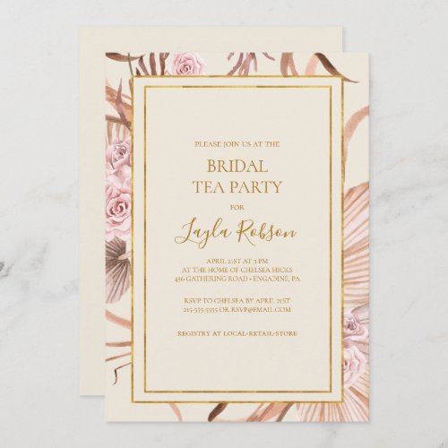 Boho Tropical Botanical  Ivory Bridal Tea Party Invitation