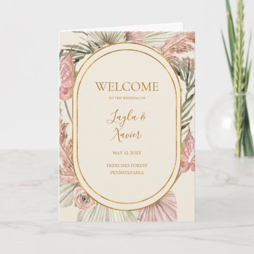 Boho Tropical Botanical  Ivory Folded Wedding Program