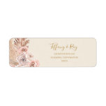 Boho Tropical Botanical | Ivory Return Address Label<br><div class="desc">This boho tropical botanical | ivory return address label is perfect for your elegant rustic floral, green, peach, rose gold wedding. Design features a gold frame or bouquet with modern blush pink pampas grass, simple sage, ivory, champagne palm leaf, and classic beach greenery. The flowers may include pink rose and...</div>