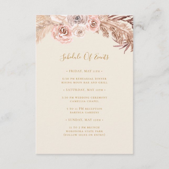 Boho Tropical Botanical | Ivory Schedule of Events Enclosure Card (Front)