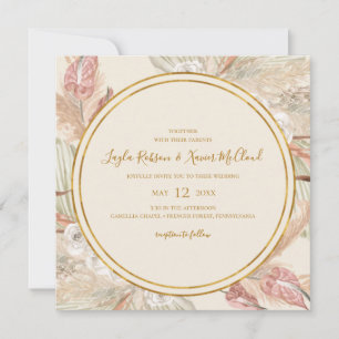 Boho Tropical Botanical Ivory Square Wedding Invitation