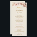 Boho Tropical Botanical | Ivory Wedding Dinner Menu<br><div class="desc">This boho tropical botanical | ivory wedding dinner menu is perfect for your elegant rustic floral, green, peach, rose gold wedding. Design features a gold frame or bouquet with modern blush pink pampas grass, simple sage, ivory, champagne palm leaf, and classic beach greenery. The flowers may include pink rose and...</div>