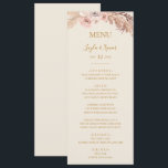 Boho Tropical Botanical | Ivory Wedding Dinner Menu<br><div class="desc">This boho tropical botanical | ivory wedding dinner menu is perfect for your elegant rustic floral, green, peach, rose gold wedding. Design features a gold frame or bouquet with modern blush pink pampas grass, simple sage, ivory, champagne palm leaf, and classic beach greenery. The flowers may include pink rose and...</div>