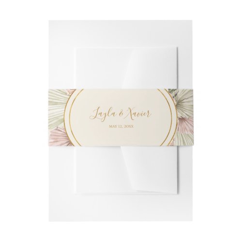 Boho Tropical Botanical  Ivory Wedding Invitation Belly Band