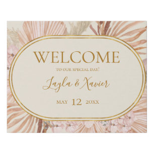 Boho Tropical Botanical Ivory Welcome Faux Canvas Print