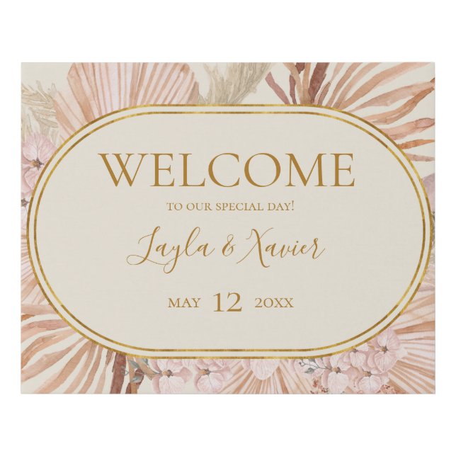 Boho Tropical Botanical | Ivory Welcome Faux Canvas Print (Front)