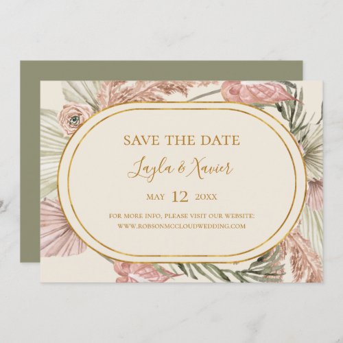 Boho Tropical Botanical  Olive Green Horizontal Save The Date