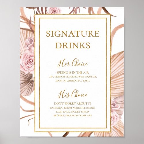 Boho Tropical Botanical  Signature Drinks Sign